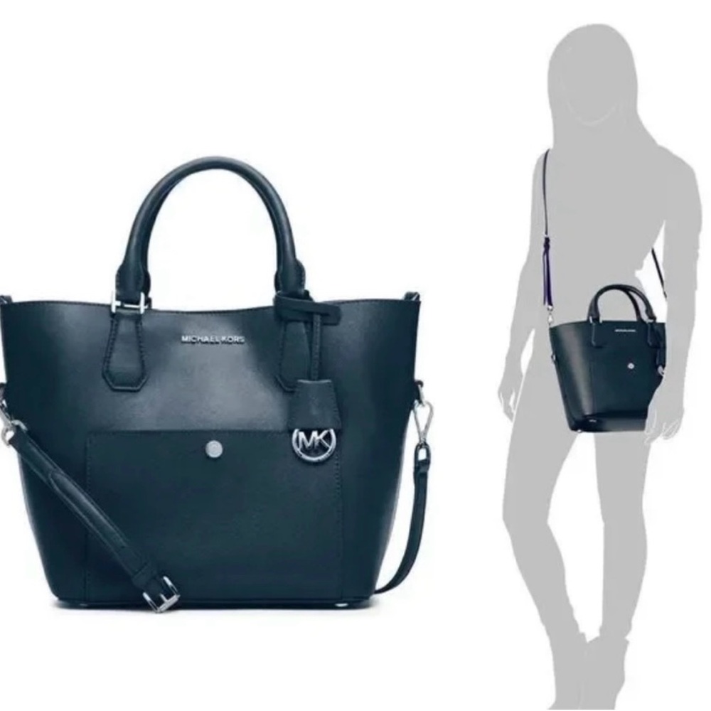 Michael Kors Black Leather Tote Bag with Removable Strap